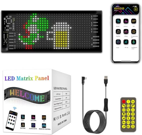 Lvpradior Panneau LED publicitaire à défilement, panneau ouvert flexible, affichage LED personnalisé contrôle par application Bluetooth, animation programmable pour magasin, voiture, bar, fête,
