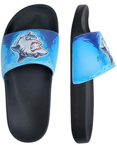 Torotto Unisex-Kinder Badeschlappen Sommer Flache Hausschuhe Badesandalen rutschfest Schlappen Badeschuhe(Blauer Hai, 30/31EU)