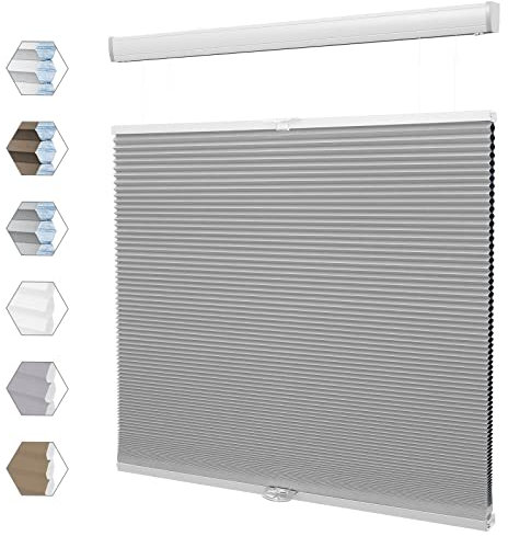 Moonice Top Down Bottom Up Honeycomb Blinds Blackout Cordless Cellular Pleated Shades Themal Insulation for Bedroom Easy Fit Opaque Privacy Window Shades for Home Office Grey, 135cm W x 180cm H