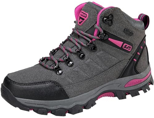 CUTEHEELS Scarpe da trekking e trekking alte da donna antiscivolo e resistenti, Grigio Fucsia, 41 EU