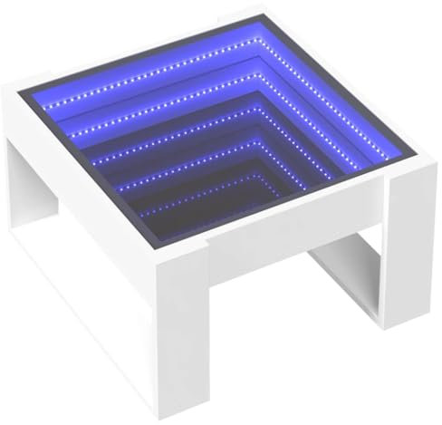vidaXL Couchtisch, Beistelltisch mit Infinity-LED, Kaffeetisch Sofatisch für Wohnzimmer, Teetisch Wohnzimmertisch, Weiß Holzwerkstoff Glas