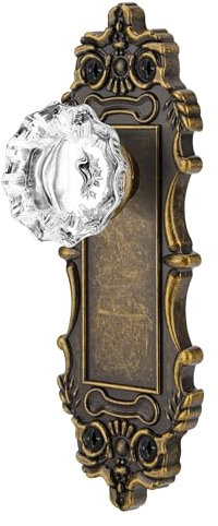 ToPToToo Antique Brass Dummy Door Knob Interior, Antique Single Side Glass Closet Door Knobs Replacement Vintage Crystal Cabinet Dummy Door Handles No Lock,2 Pack