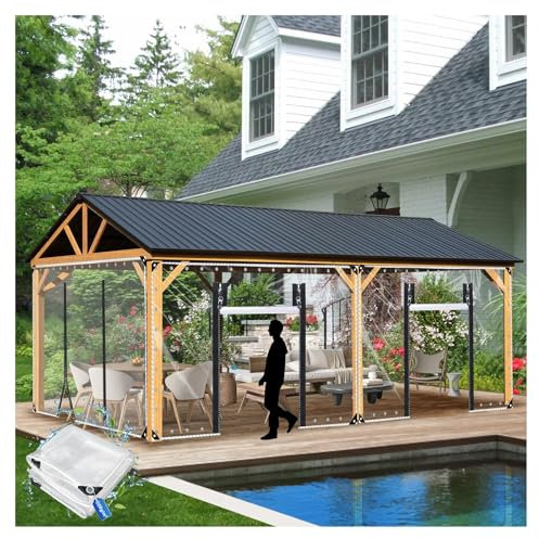 Outdoor Tarp Curtains with Zipper Door, Waterproof 0.5mm Thicken PVC Clear Plastic Tarp with Zipper Door, Clear Tarp with Grommets for Gardening Farming Nursery ,680g/㎡(H2.1xW3.5m/H6.8xW11.4ft)