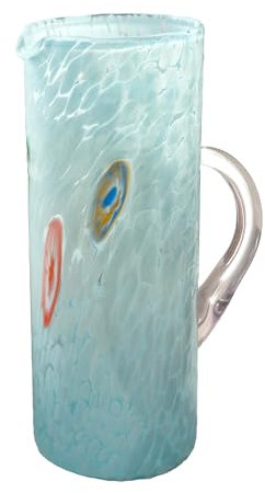 MurArt Krug aus Muranoglas, 600 ml, zylindrische Form, Höhe 22 cm, verziert mit handgearbeiteten Murrine, hergestellt in Italien