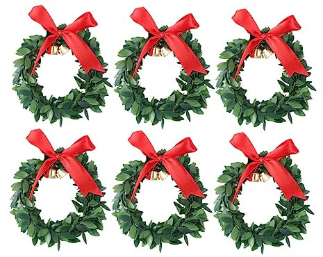 COLLBATH Weihnachtskranz 6er-Pack Mini-künstlicher Kranz Glocke Und Schleife Weihnachtsbaum- Wandbehang