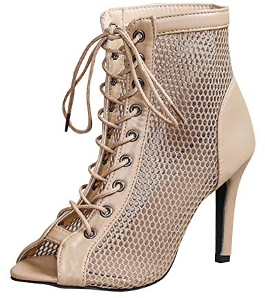 Heels Dance Class Bootie Sandali con tacco alto, 7 cm, sexy, nero, a maglia, con tacchi alti, con lacci, scarpe da ballo alla moda, con tacco alto