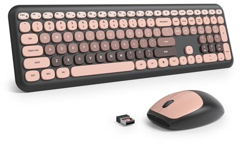 SbocKeeb Keyboard and Mouse Wireless, Full-Size Cute Typewriter Silent Colorful Keyboard Mouse Combo 2.4G Cordless Connection, American QWERTY for Desktop, Laptop (Dark plum)