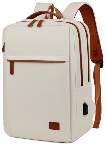 Outplea Laptop Backpack for Men Women with USB Charging Port, 20L Small Travel Backpack Underseat Cabin Bag, 15.6 Laptop Rucksack for Work Collge Business Teacher, Beige