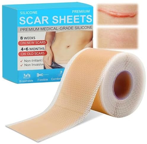 Feuilles de cicatrice en silicone, Pansement Silicone Cicatrice, Professionnel Scar Removal Sheets Tape Patch, pour la Chirurgie, Césarienne, Anciennes et nouvelles cicatrices(4CMx150CM)