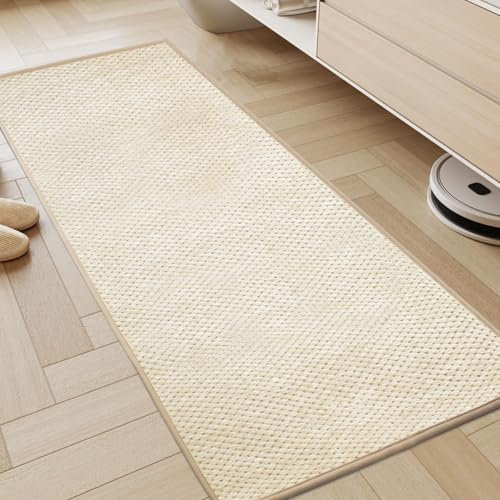 KMVIZI Küchenteppich Waschbar rutschfest 45x120cm, Chenille Küchenläufer rutschfest mit Gummi, Teppich Läufer Küche, Küchenmatte Saugfähig, Waschbare Teppiche für Flur, Eingang, Badezimmer, Beige