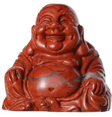 SM SMQARTCRYSTAL 2 Ocean Jasper Crystal Laughing Happy Buddha Statue Buddha Ornaments Sitting Sculpture Decor Zen Yoga Figurine Feng Shui Good Luck Indoor Home (Red Jasper)