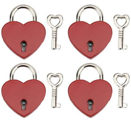 4 Pcs en Forma de Corazón, Candados de 38x30 Mm Mini Cerraduras de Amor con Llaves para el Almacenamiento del Diario de Joyero, Bloqueo Decorativo para Cofres de Tesoros, Equipaje (Rojo)