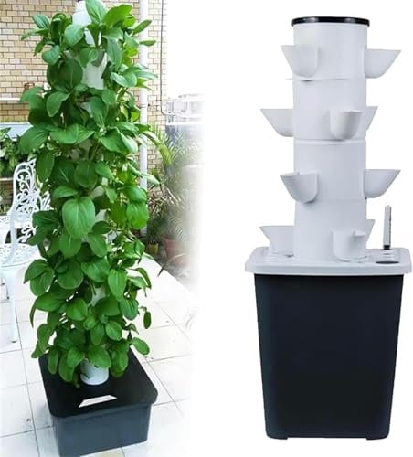 Hydroponic Tower mit bewässerung, Aquaponic Wax System 6 Tier 30 Holes, Vertical Farming Tower mit Wasserpumpe und Wasserstandsanzeiger, Hydroponic System für Kräuter, Obst und Gemüse