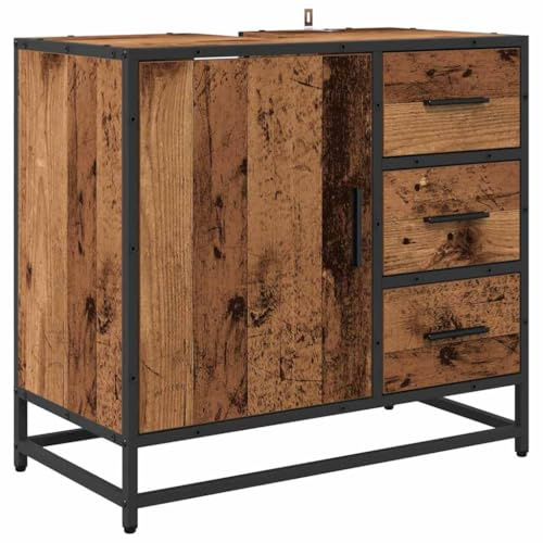 vidaXL Bathroom Sink Cabinet with Drawer Old wood 65 x 33 x 60 cm, Urban Bathroom Cabinet, Compact Storage Solutions, Contemporary Industrial Style, Engineered Wood Functionality, Stylish Unit