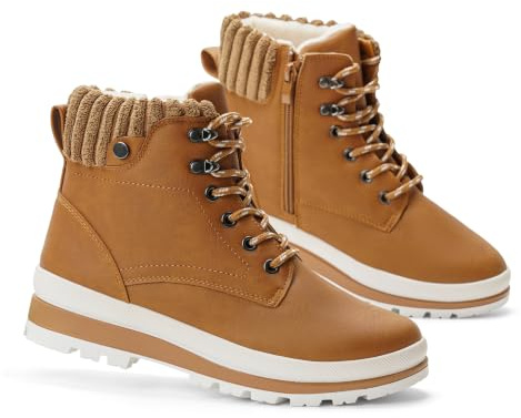 GLAMORA Botas de Nieve para Mujer, Botines de Invierno Impermeables, Antideslizantes, con Pelo, Cremallera Lateral y Cordones