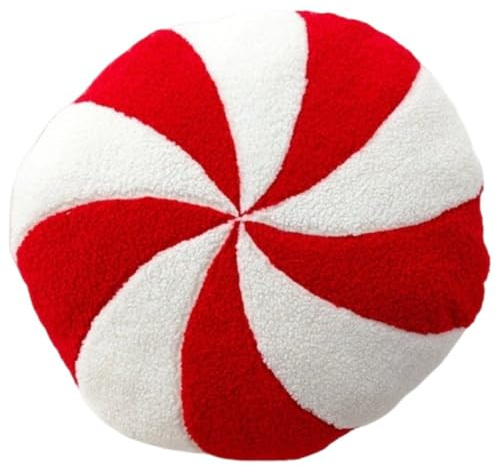 Haowul Weihnachtliche Dekokissen, Weiß-rot Gestreiftes Kissen, Bequeme, Weiche, Runde Kissen, Plüschkissen Für Zuhause, Sofa Oder Bett