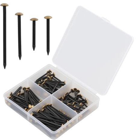 120 PCS Bildernägel Set (20/25/30/40mm), Stahlnägel für Bilder, Stahlnägel für Beton und Holz, Wandnägel für Bilder ohne Bohren, rostfrei mit goldfarbenem Kopf, Box inklusive
