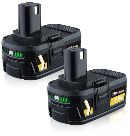 ZEERISA 5.0Ah Li-ion 18V Battery Replacement for Ryobi Battery Compatible with RB18L40 RB18L50 RB18L25 RB18L13 P108 P107 P122 P104 P105 P102 P103 Compatible cordless power tools 2PACK