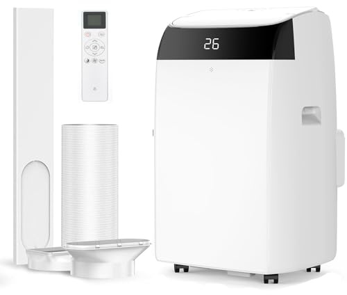 Lidzopas 12000 BTU Portable Air Conditioner 3-in-1 Mobile AC Unit Cooling Fan Dehumidifier Dual Display 24H Timer Sleep Mode Remote Control Window Kit for Rooms Up to 550sq.ft