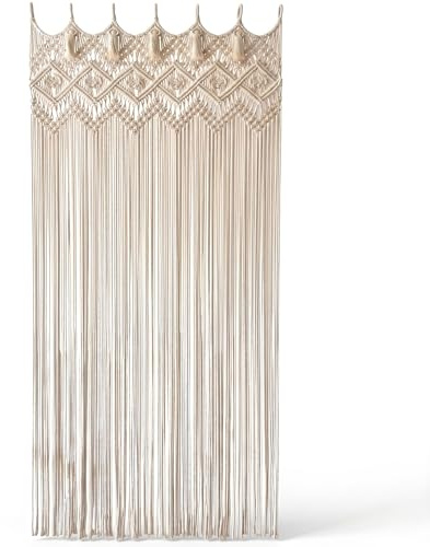 Boho Makramee Vorhang 100 x 200 cm, Türvorhang Baumwolle Handgefertigt, Raumteiler Vorhang Hängend, Makramee Wandbehang Groß, Fadenvorhang Tür für Balkon, Terrassentür, Wohnwagen Deko (Style A)