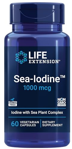 Life Extension Sea-Iodine™, kelp and bladderwrack-derived Iodine, Supports Healthy Levels of This Essential Nutrient for Thyroid Health and Beyond, Non-GMO, Gluten-Free, Vegetarian, 60 Capsules