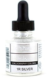 Dr. Ph. Martin's Iridescent Calligraphy Color (1R) Ink Bottle, 1.0 oz, Iridescent Silver, 1 Bottle
