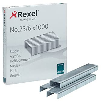 Rexel 2101211 Heftklammern Typ 23/6 aus Stahl, Qualitätsheftklammern, 1000 Stück