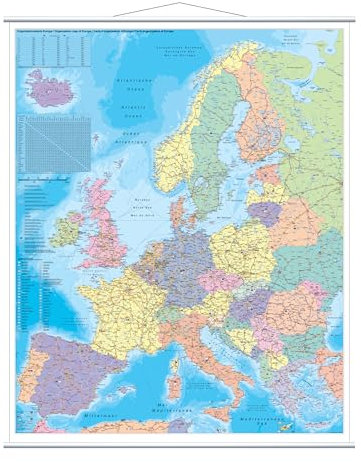FRANKEN Kartentafel Europa, 1:3.600.000, beschreibbar, trocken abwischbar, mit Metallleisten, rollbar, zur Wandbefestigung, 137 x 97 cm, KAM700