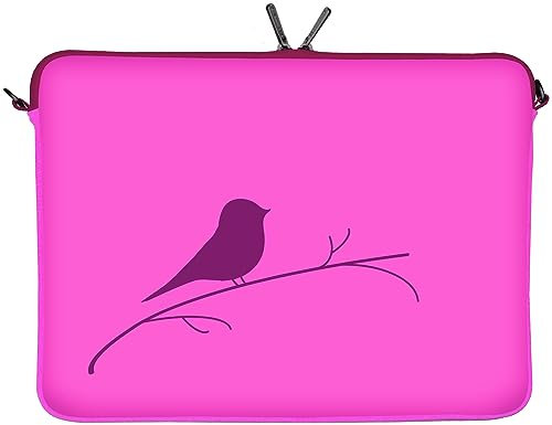 Digittrade LS122-10 Early Bird Designer Laptop Neopren Schutzhülle 10 Zoll PC Netbook Tasche 9,7 bis 10,1 & 10,5 Zoll (26,67 cm) Sleeve Vogel pink-rosa