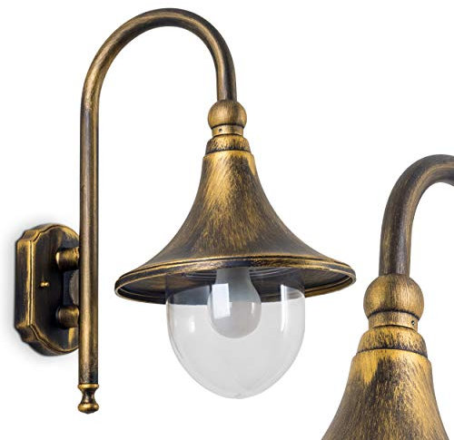 Außenwandleuchte Elgin, Wandlampe abwärts in antikem Look, Aluguß in Braun/Gold m. Kunststoff-Scheiben, Wandleuchte m. E27-Fassung, Retro/Vintage Außenleuchte für Terrasse u. Hof, ohne Leuchtmittel