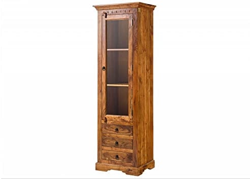 MASSIVMOEBEL24.DE Oxford Vitrine Akazie 60x44x190, Farbe:Hellbraun lackiert, Größe:60x44x190 cm (BxTxH)