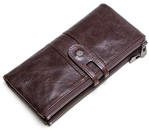 Contacts Männer echtes Leder Karte Münze Telefon Clutch Geldbörse (Kaffee)