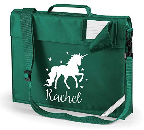 Edward Sinclair Bottle Green | Personalised | Book Bag with Straps | Unicorn with Stars | White Print | Goto Add Gift Options Enter name in FreeGiftMessageBox or send message to the seller