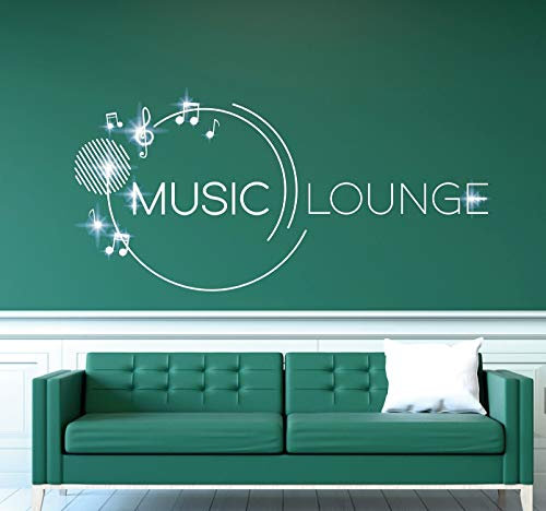 tjapalo® pkm479 Deko Wandspruch Wandtattoo Wohnzimmer Wandtatoo Musik Lounge DJ Music Lounge Wandsticker mit Glitzersteinen - viele Farben zur Auswahl, Farbe: Weiß, Größe: B140xH58cm