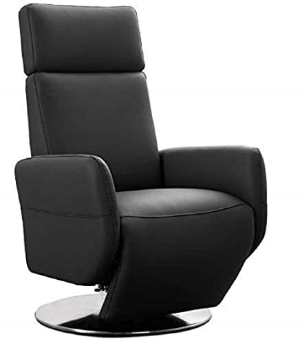 CAVADORE Cobra - Poltrona TV in vera pelle, con funzione relax, regolabile senza livelli preimpostati, ergonomia M, portata fino a 130 kg, 71 x 110 x 82 cm, colore: Nero