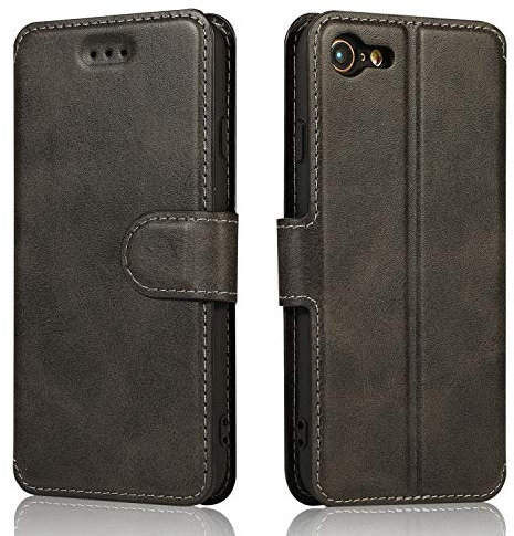 QLTYPRI Case for iPhone 6 Plus 6S Plus, Premium PU Leather Simple Wallet Case with Card Slots Kickstand Magnetic Closure Shockproof Flip Cover - Black