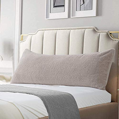 Reafort Ultra Soft Sherpa Body Pillow Cover/Case with Zipper Closure 21x54 (Taupe, 21X54 Pillow Cover)