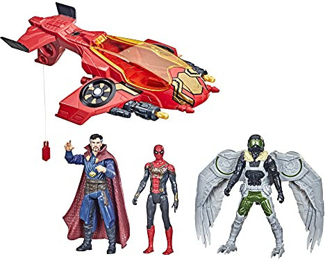 Marvel Spider-Man Jet araignée, Figurines 15 cm Spider-Man, Marvel's Vulture, Doctor Strange, 4 projectiles, dès 4 Ans