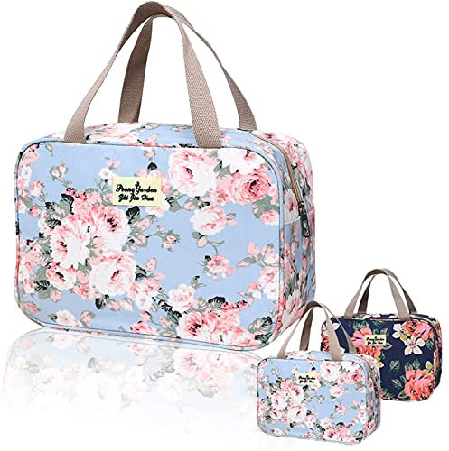 Toiletry Bag, Hand-Held Travel Hanging Cosmetic Hangbag, Portable Makeup Organizer Waterproof Floral Cosmetic Case, Bathroom Storage Holdall for Women Girls Ladies Swimming Gym Household (Large)