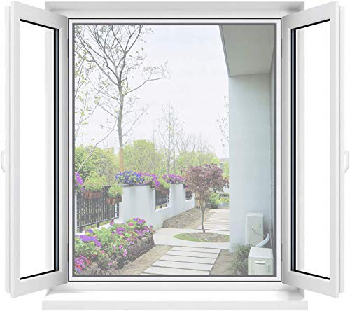 Virsus Zanzariera per finestra con misura 130 x 150 cm tenda regolabile con nastro biadesivo rete Anti Zanzare e insetti per Cucina, Soggiorno colore bianco