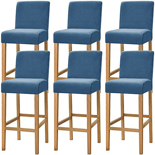 Dimatic Samt Plüsch Stuhl Abdeckung Theke Pub Bar Hocker Stuhl Slipcover für Esszimmer Cafe Barhocker Slipcover Möbelschutz Anti-Rutsch-Bezug mit elastischem Boden, 6er Set, Blau