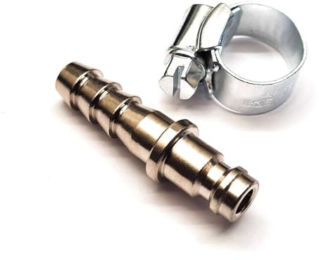 Inline Male Quick Release GAS Fitting Coupling - Fits 8mm ID Propane or Butane Gas Hoses + 1 Jubilee Clips