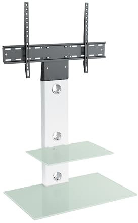 MAHARA Universal Column TV Stand - for 32 to 65 inch TVs-freestanding aqua white tall floor stand with glass shelves and cable management-Height adjustable and suitable for corners-Max Weight 40kg
