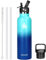 XACIOA Water Bottle Stainless Steel with Straw -for Hot/Cold Drinks 500/750/1000ml Vacuum Insulated Flask Leak Proof Drink Sport,BPA Free - with 2 Replacement Lid and Straw Brush