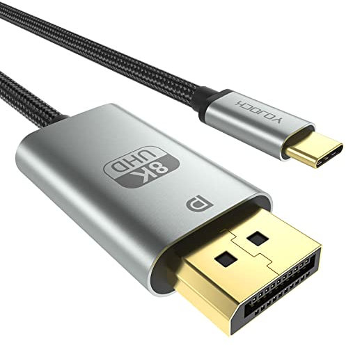 YOJOCK USB C to DisplayPort Cable 8K@60Hz, 4K@144Hz, 2K@165Hz, Thunderbolt 3 to DP 1.4 Cable 32.4Gbps HDR Compatible with HDTV, Monitor, Projector, MacBook Pro/Air, XPS 13/15, Oculus Rift S 6FT (8K)