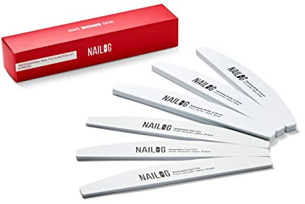 Nailog Kit di lime e buffer per unghie (6 pezzi) | Qualità premium e lavabile, 3 lime per unghie bifacciali (180/320) per unghie naturali e unghie acriliche e 3 buffer & Shiner (400/4000)