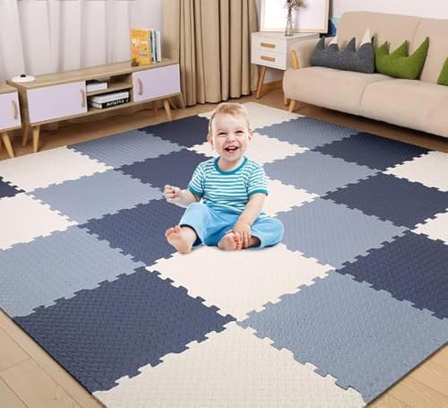 Antrect Puzzlematte Baby Puzzlematte Kinder 18 Teile Schaumstoffmatte Kinderspielteppich Spielmatte Bodenschutzmatte für Baby Kinder, 30 x 30 x 1,2 cm, 1,6m² große Yogamatte