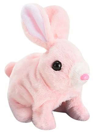 JAWSEU Elektronisches Interaktives Plüschhase Spielzeug, Läuft und Wackelt mit den Ohren und Nase, Interaktives Hasenpuppe Spielzeug Geschenk für Kinder - Rosa