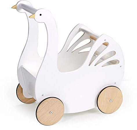 Tender Leaf Toys - Sweet Swan Pram - Wooden Swan Shape Dolls Stroller - Inspired Role-Play Toy for Boys and Girls, Improve Gross Motor Skills and Creativity - Age 18m +