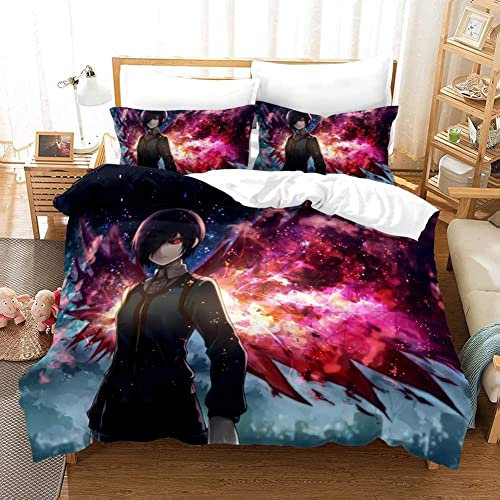 Tokyo Ghoul Kirishima Touka - Kampfhaltung Anime Bettwäsche-Sets Cartoon 3D-gedrucktes Polyestergewebe 1 Bettbezug + 2 Kissenbezüge (keine Bettdecke)